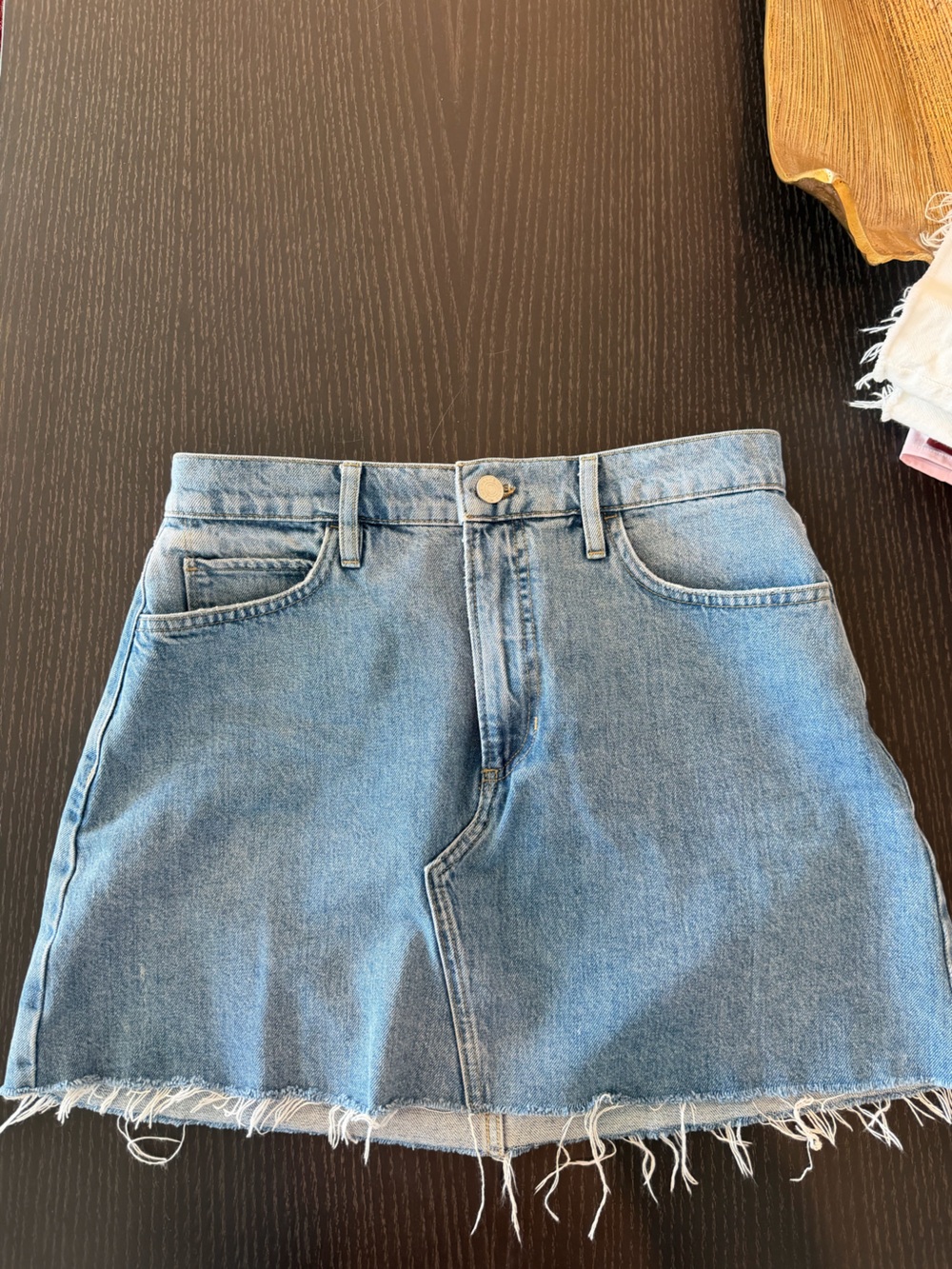 Frame Denim Light Blue High-Rise Denim Mini Skirt